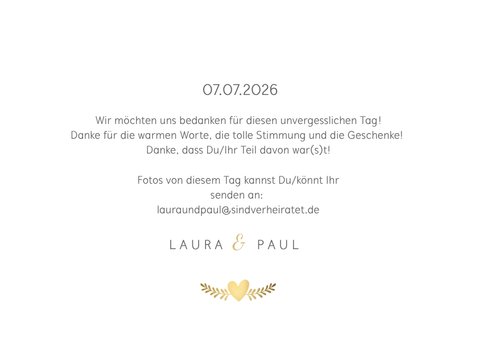 Dankeskarte zur Hochzeit mit goldenen Tauben und Herz 3