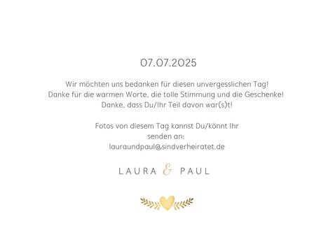 Dankeskarte zur Hochzeit mit goldenen Tauben und Herz 3