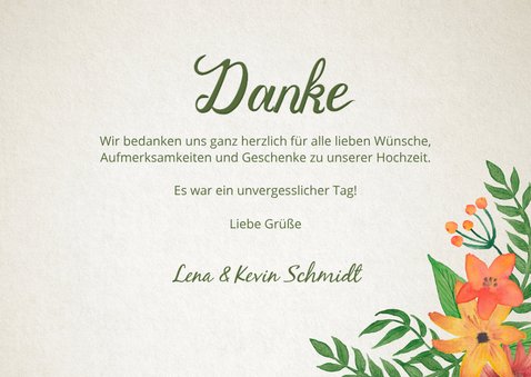 Dankeskarte zur Hochzeit Vintage Blumen mit Foto 3