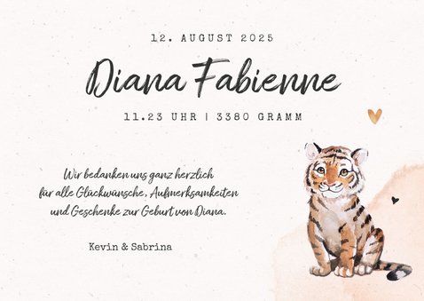 Danksagung Geburt Tiger botanisch rosa Foto innen 3