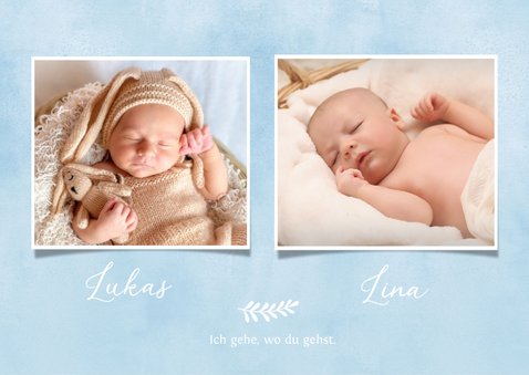 Danksagung Geburtskarte Zwilling blau-rosa Füßchen 2