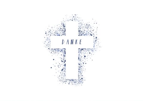 Danksagung Kommunion eigenes Foto blau Kreuz Farbspritzer 2