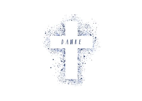 Danksagung Konfirmation eigenes Foto Kreuz Farbspritzer blau 2