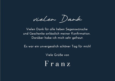 Danksagung Konfirmatonskarte mit Foto in dunkelblau  3