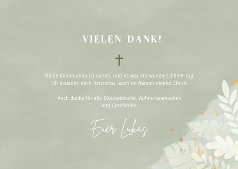 Danksagung zur Kommunion mit Blättern, Fotos Send a Smile
