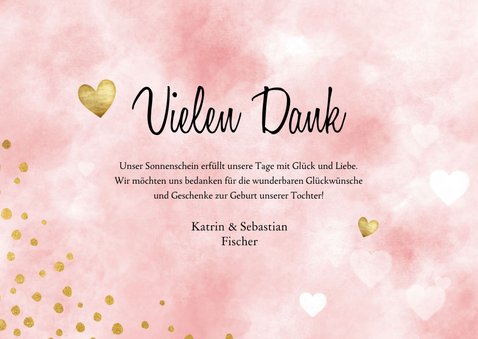 Danksagungskarte Geburt Bilderreihe rosa 3