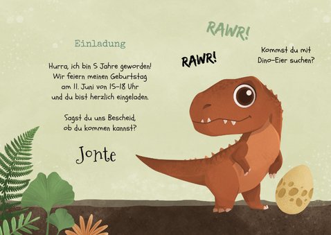 Dino-Einladungskarte zum 5. Kindergeburtstag 3