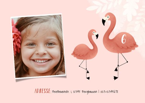 Einladung 6. Kindergeburtstag botanisch Flamingo und Foto 2