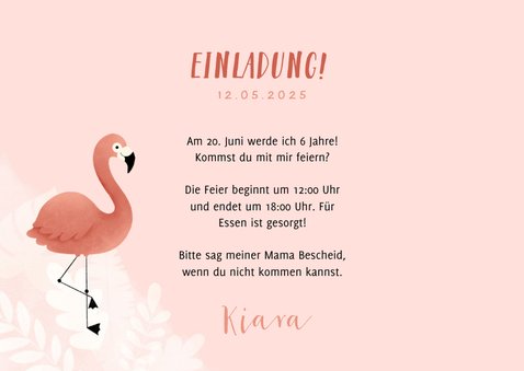 Einladung 6. Kindergeburtstag botanisch Flamingo und Foto 3