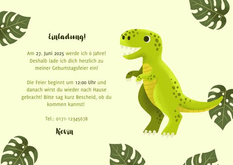 Einladung 6. Kindergeburtstag Dinosaurier, Foto und Blätter 3