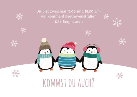 Einladung 6. Kindergeburtstag Pinguine rosa Party 3