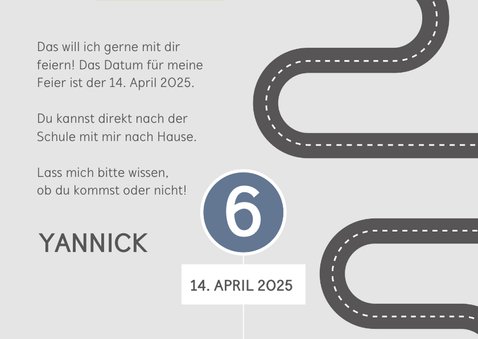 Einladung 6. Kindergeburtstag Straße und Verkehrsschild 3