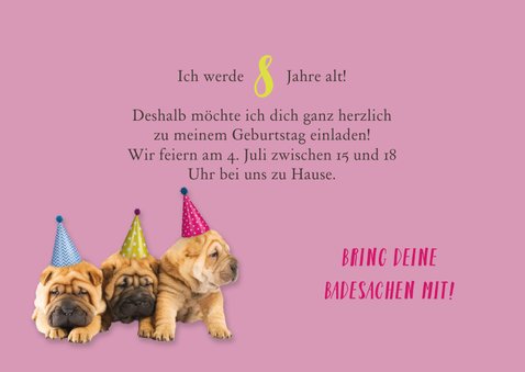 Einladung 8. Kindergeburtstag Hundeparty mit Foto 3