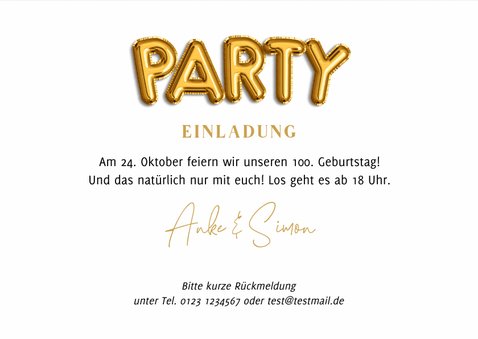 Einladung Doppelgeburtstag VIP-Partyticket gold 3