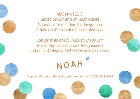 Einladung Einschulung Fotocollage & Konfetti blau 3