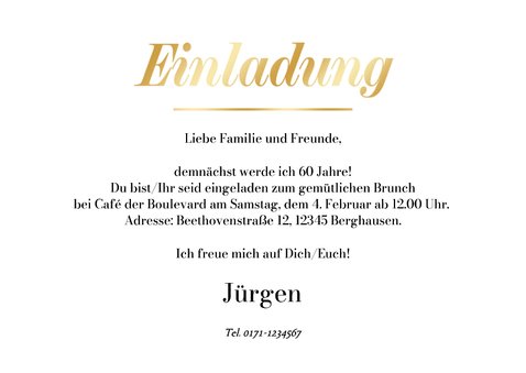 Einladung Geburtstag Fotoreihe Sechzig golden 3