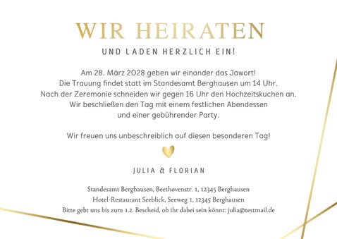 Einladung Hochzeit Foto Linienspiel gold 3