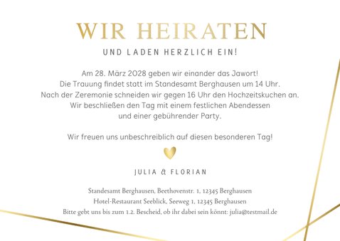 Einladung Hochzeit Foto Linienspiel gold 3