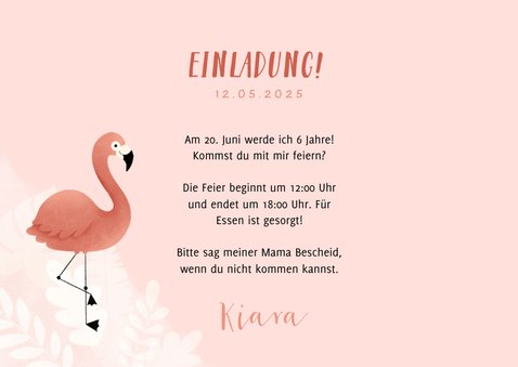 Einladung Kindergeburtstag botanisch Flamingo und Foto 3