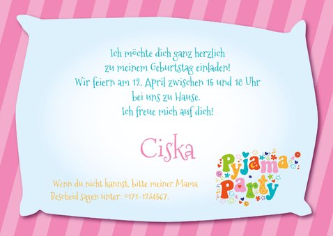 Einladung Kindergeburtstag Pyjamaparty Girls only 3