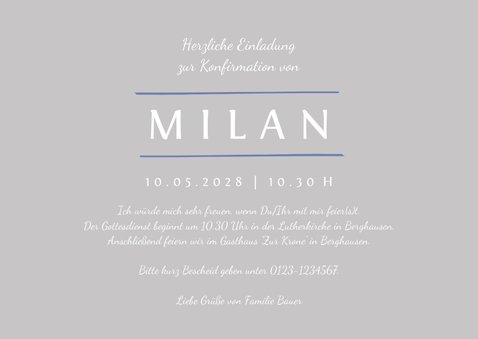 Einladung Konfirmation blau Foto Eleganz schlicht 3