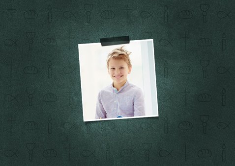 Einladung Konfirmation dunkelgrün Foto & kleine Symbole 2