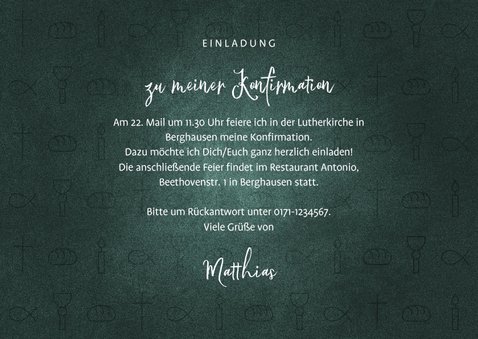 Einladung Konfirmation dunkelgrün Foto & kleine Symbole 3