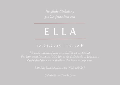 Einladung Konfirmation rosé Foto Eleganz schlicht 3