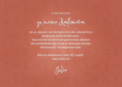 Einladung Konfirmation rostrot Foto & kleine Symbole 3