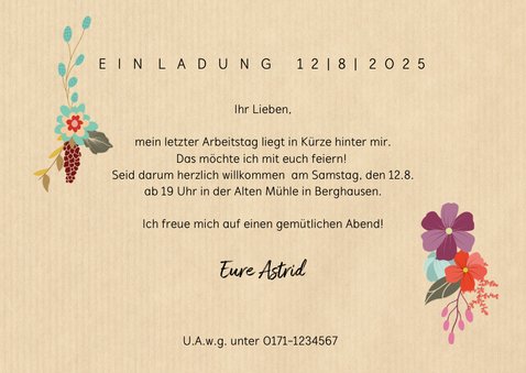 Einladung mit Blumen zum Ruhestand 3