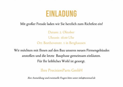 Einladung Richtfest Firmengebäude Fotos & Richtkranz in Gold 3