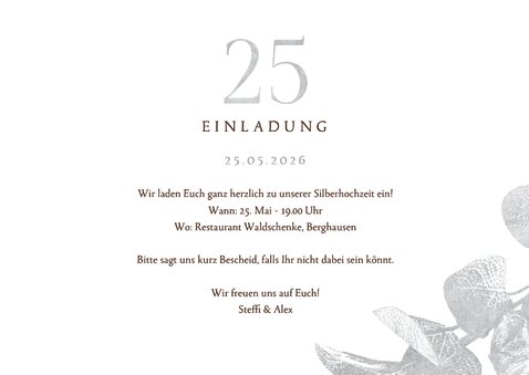 Einladung Silberhochzeit silberner Eukalyptus 3