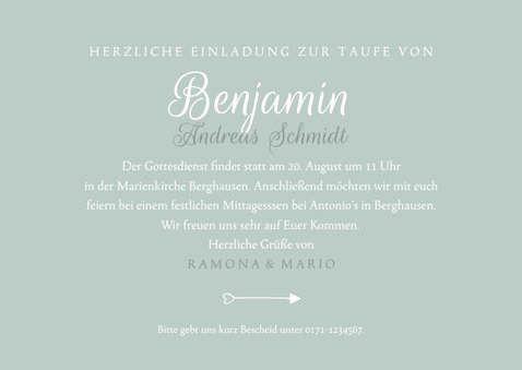 Einladung Taufe klassisch blaugrün eigenes Foto 3