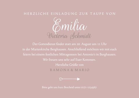 Einladung Taufe klassisch rosé eigenes Foto 3