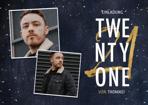 Einladung 'Twenty One' mit Fotos und goldener 21 2