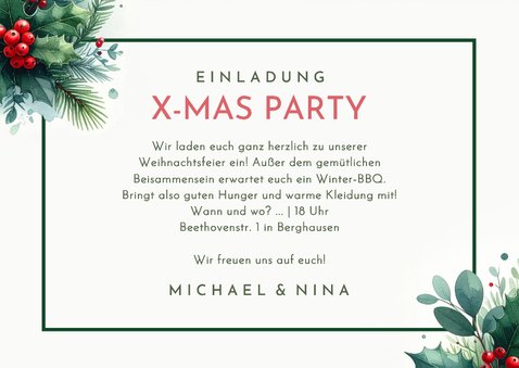 Einladung Weihnachtsfeier X-Mas Party Ilexzweige 3