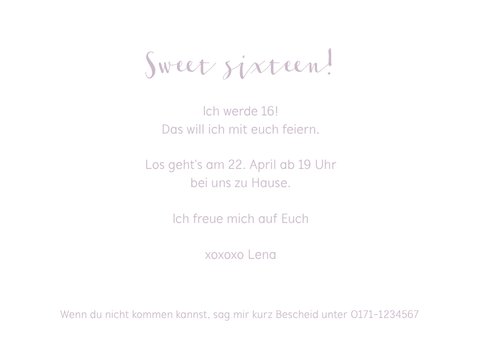 Einladung zum 16. Geburtstag lila Hintergrund mit Foto 3