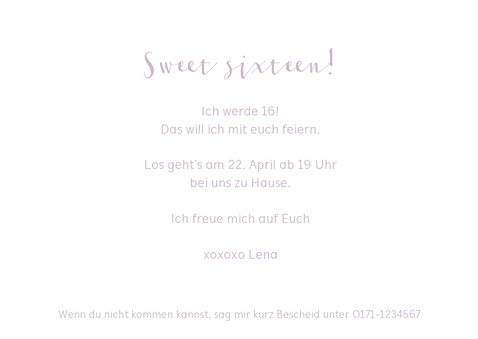Einladung zum 16. Geburtstag lila Hintergrund mit Foto 3