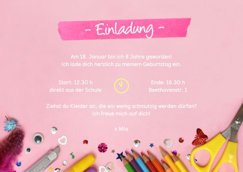 Einladung zum 8. Kindergeburtstag Basteln rosa 3