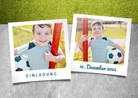 Einladung zum 8. Kindergeburtstag Fußball & Polaroidfoto 2