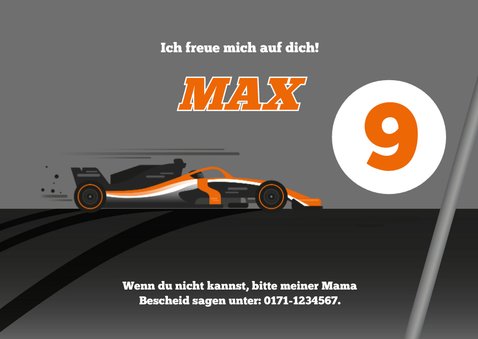Einladung zum 9. Kindergeburtstag Formel-1-Auto 3