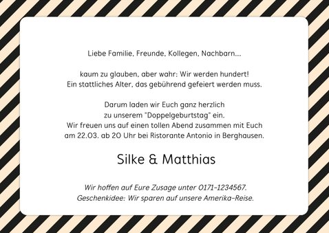 Einladung zum Doppelgeburtstag Schwarzweiß für zwei 3