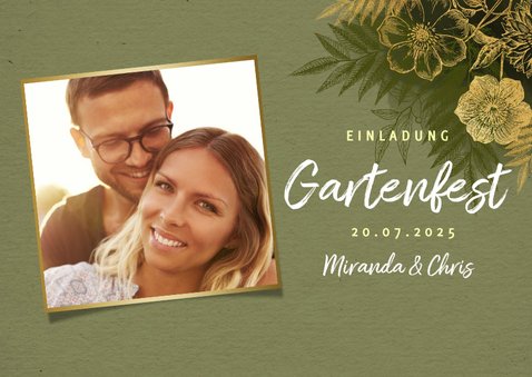 Einladung zum Gartenfest goldene Blumen & Foto 2