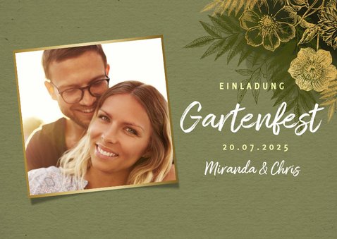 Einladung zum Gartenfest goldene Blumen & Foto 2