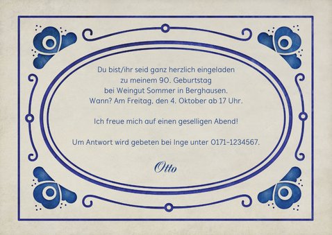 Einladung zum Geburtstag delfterblaue Ornamente 3
