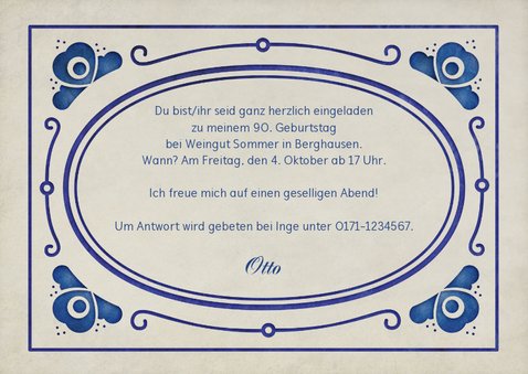 Einladung zum Geburtstag delfterblaue Ornamente 3
