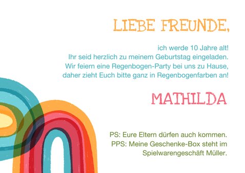 Einladung zum Kindergeburtstag mit Regenbogen 3