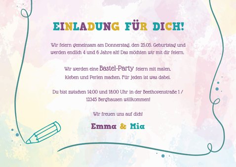 Einladung zum kreativen Kindergeburtstag mit Buntstift 3