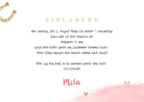 Einladung zum Pferdegeburtstag mit Foto und Hufeisen 3