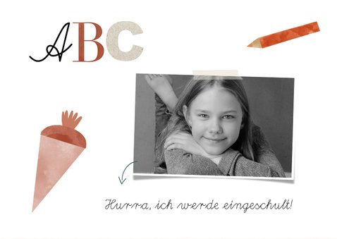 Einladung zur Einschulung ABC rot mit Foto 2